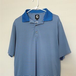#017 FootJoy FJ Polo Men’s MEDIUM Blue/ grey  Striped Stretch Golf Shirt